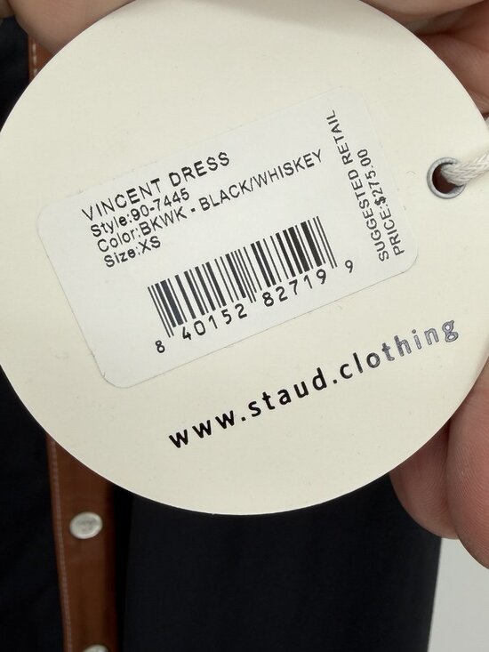 Staud Black Whiskey Vincent Midi Shirt Dress size XS Faux Leather Trim $275 - Picture 5 of 10